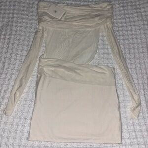 Peppermayo Sheer Off-Shoulder Cream Dress